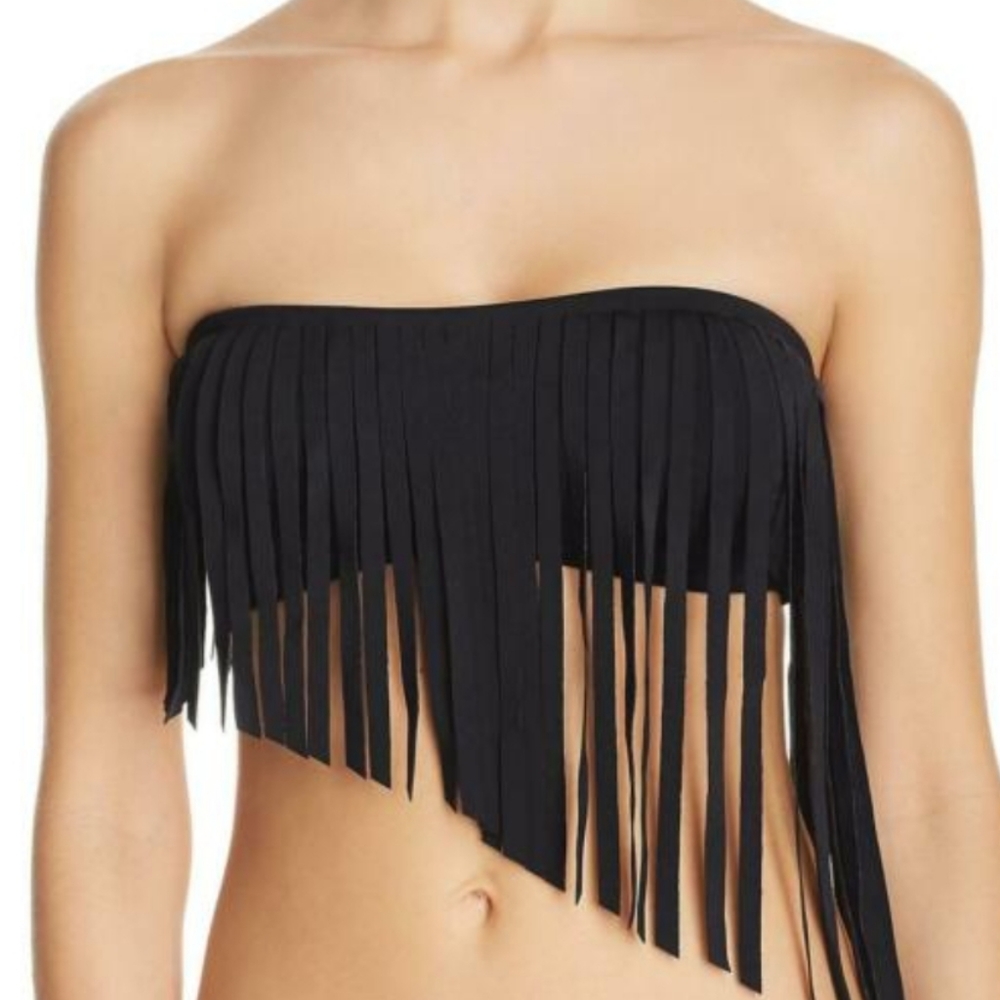 Black Fringe Bikini strapless top S